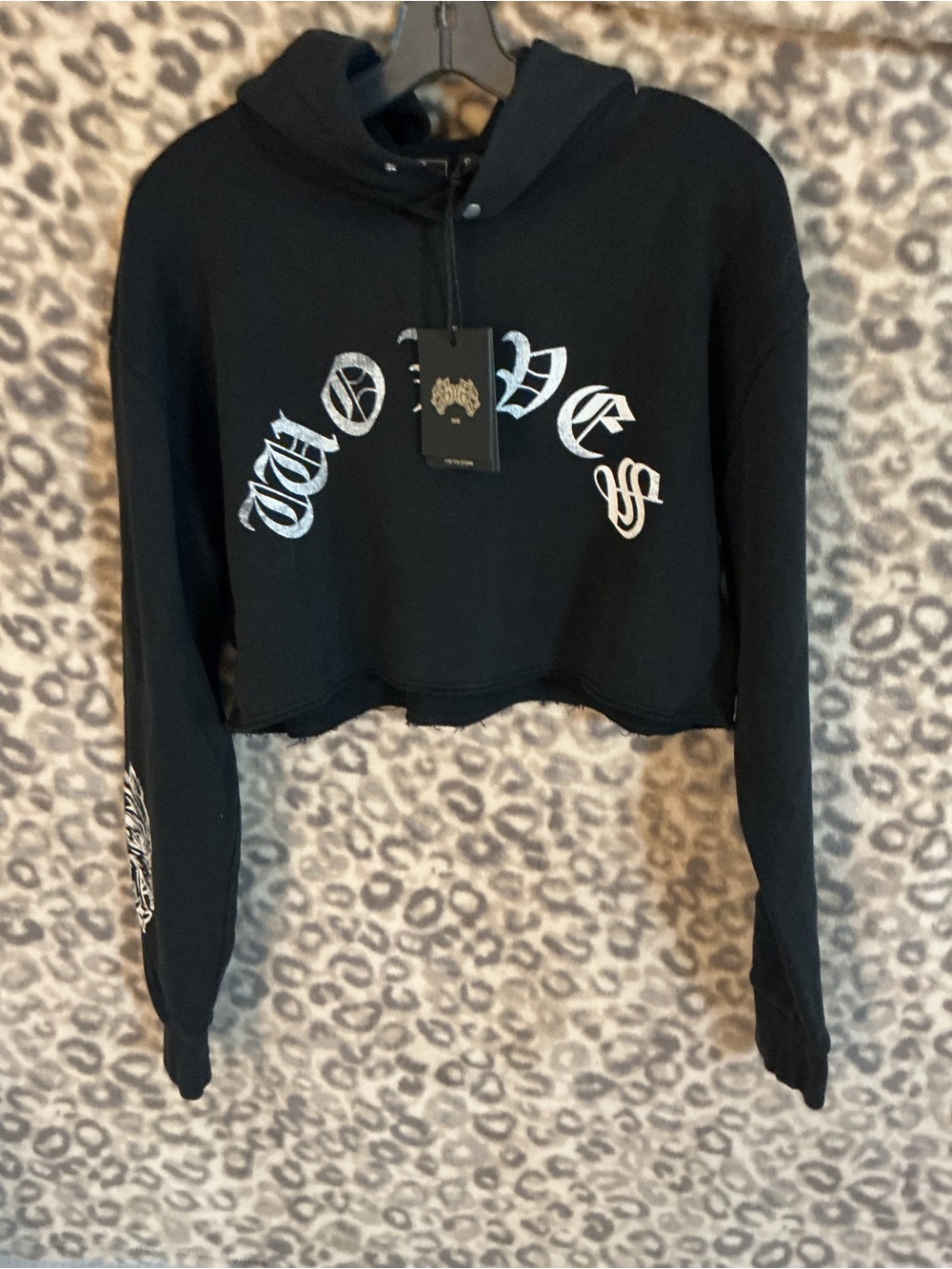 Darc Sport Black Cropped Hoodie with White Gothic Script